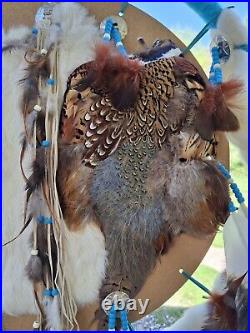 Vintage Dream Catcher Native American Mandala Huge 51 Fur Wool Feathers Beaded