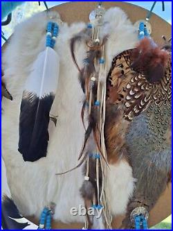 Vintage Dream Catcher Native American Mandala Huge 51 Fur Wool Feathers Beaded