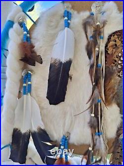 Vintage Dream Catcher Native American Mandala Huge 51 Fur Wool Feathers Beaded