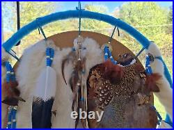 Vintage Dream Catcher Native American Mandala Huge 51 Fur Wool Feathers Beaded