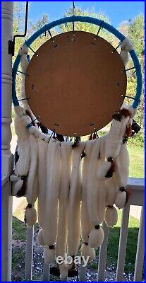 Vintage Dream Catcher Native American Mandala Huge 51 Fur Wool Feathers Beaded