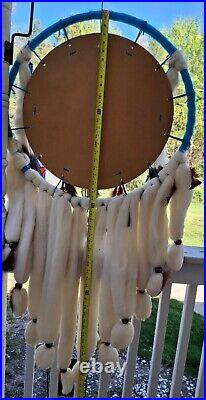 Vintage Dream Catcher Native American Mandala Huge 51 Fur Wool Feathers Beaded