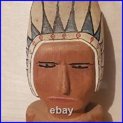 Vintage Hand Carved Wood Native American Artwork Statue Figurine 14