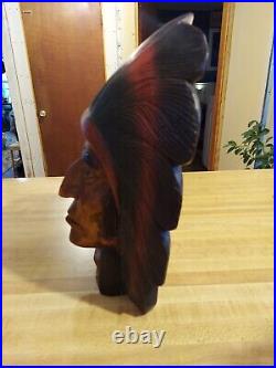 Vintage Hand Carved Wood Native American Indian Chief Head Cigar Store 12