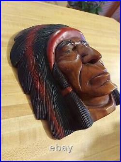 Vintage Hand Carved Wood Native American Indian Chief Head Cigar Store 12