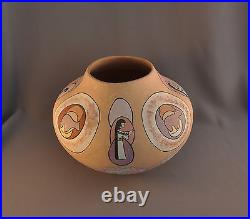 Vintage Hand Coiled Olla Pot Native American Design Mica & Warm Pastel Colors