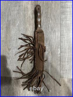 Vintage Hand Made Indian Knife Sheath and Knife Authentic Very Nice 12 Knife