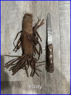 Vintage Hand Made Indian Knife Sheath and Knife Authentic Very Nice 12 Knife