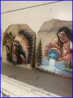 Vintage Hand Painted Native American/ Indian/ Wolf/ Water Bearer Woman Marble