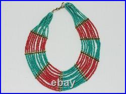 Vintage Handmade Native American Turquoise Necklace 18 Vibrant Colorful Beads