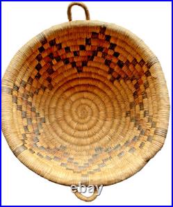 Vintage Hopi or Papago Native American Coil Basket Bowl Star Pattern Handles
