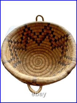 Vintage Hopi or Papago Native American Coil Basket Bowl Star Pattern Handles