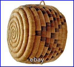 Vintage Hopi or Papago Native American Coil Basket Bowl Star Pattern Handles