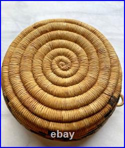 Vintage Hopi or Papago Native American Coil Basket Bowl Star Pattern Handles