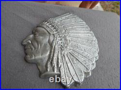 Vintage Large Aluminum Native American Indian Motorcycle Chief Head Plaque Esta