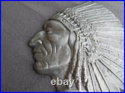 Vintage Large Aluminum Native American Indian Motorcycle Chief Head Plaque Esta