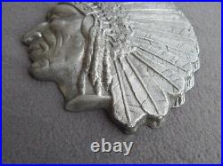 Vintage Large Aluminum Native American Indian Motorcycle Chief Head Plaque Esta