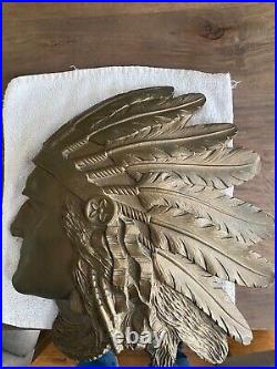 Vintage Large Native American Indian Head Wall Plaque, Weighs 49 Lbs, 6.3 Ou