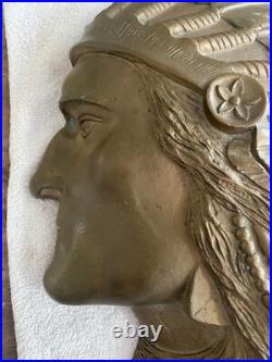Vintage Large Native American Indian Head Wall Plaque, Weighs 49 Lbs, 6.3 Ou