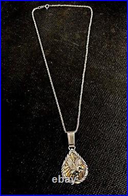 Vintage Large Signed Native American Artisan Silver Eagle Pendant Necklace