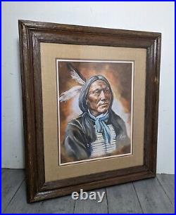 Vintage MAIJA Framed Art Print Indian Chief Portrait Native American Western