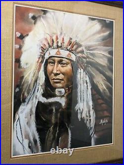 Vintage MAIJA Framed Art Print Indian Chief Portrait Native American Western