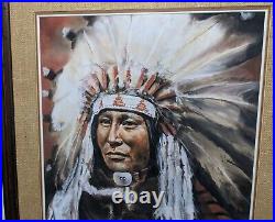 Vintage MAIJA Framed Art Print Indian Chief Portrait Native American Western