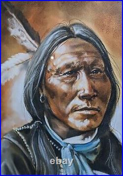 Vintage MAIJA Framed Art Print Indian Chief Portrait Native American Western