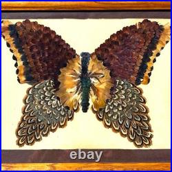 Vintage MCM Norman Peirce Butterfly Feather Folk Art Native American Red Cloud