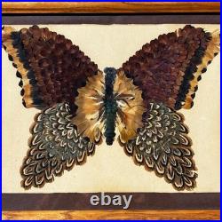 Vintage MCM Norman Peirce Butterfly Feather Folk Art Native American Red Cloud