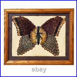 Vintage MCM Norman Peirce Butterfly Feather Folk Art Native American Red Cloud