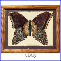 Vintage MCM Norman Peirce Butterfly Feather Folk Art Native American Red Cloud