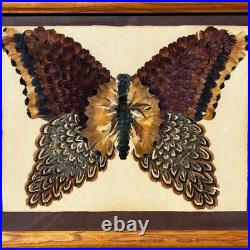 Vintage MCM Norman Peirce Butterfly Feather Folk Art Native American Red Cloud
