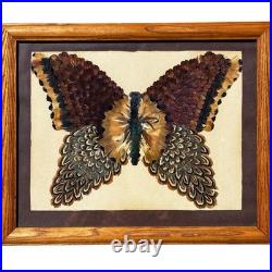 Vintage MCM Norman Peirce Butterfly Feather Folk Art Native American Red Cloud