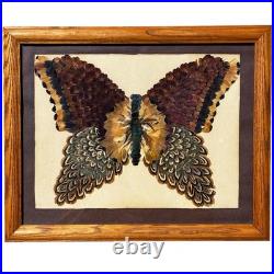 Vintage MCM Norman Peirce Butterfly Feather Folk Art Native American Red Cloud