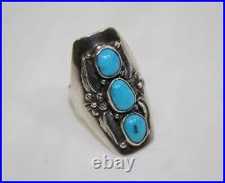 Vintage Marked Native American Ring Design Sterling Silver 3 Stone Turquoise Sz8