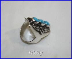 Vintage Marked Native American Ring Design Sterling Silver 3 Stone Turquoise Sz8