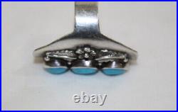 Vintage Marked Native American Ring Design Sterling Silver 3 Stone Turquoise Sz8