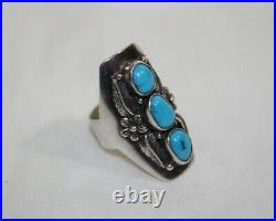 Vintage Marked Native American Ring Design Sterling Silver 3 Stone Turquoise Sz8