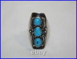Vintage Marked Native American Ring Design Sterling Silver 3 Stone Turquoise Sz8