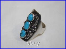 Vintage Marked Native American Ring Design Sterling Silver 3 Stone Turquoise Sz8