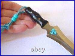 Vintage NATIVE AMERICAN Navajo TURQUOISE Heart Inlaid KNIFE / Letter Opener Case