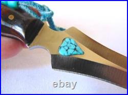 Vintage NATIVE AMERICAN Navajo TURQUOISE Heart Inlaid KNIFE / Letter Opener Case