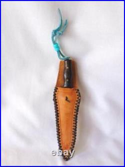 Vintage NATIVE AMERICAN Navajo TURQUOISE Heart Inlaid KNIFE / Letter Opener Case