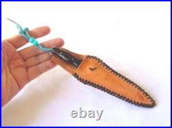 Vintage NATIVE AMERICAN Navajo TURQUOISE Heart Inlaid KNIFE / Letter Opener Case