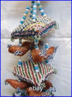 Vintage Native American Beaded Hanging Pillow Decoration Bird Bead Work Craft