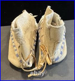 Vintage Native American Beaded Moccasins Medicine Wheel Sun Cross Cheyenne c1880