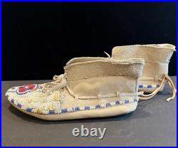 Vintage Native American Beaded Moccasins Medicine Wheel Sun Cross Cheyenne c1880