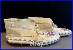 Vintage Native American Beaded Moccasins Medicine Wheel Sun Cross Cheyenne c1880