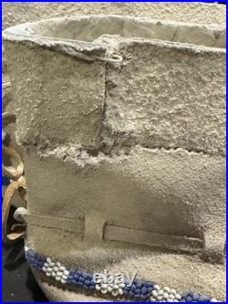 Vintage Native American Beaded Moccasins Medicine Wheel Sun Cross Cheyenne c1880